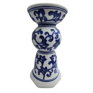 Vtg Sylvestri Blue White Porcelain Candle Holder 8" H Ceramic Chinoiserie Floral